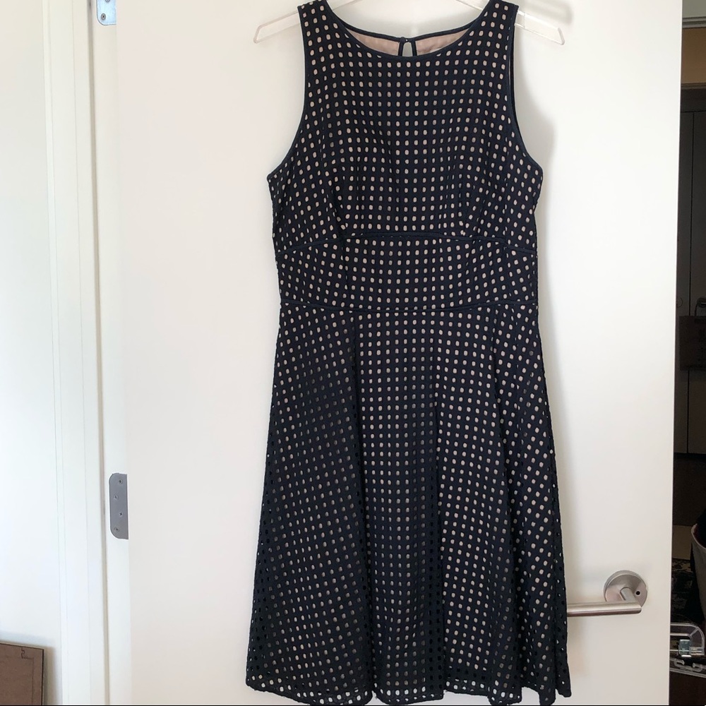 Navy eyelet sleeveless a-line dress